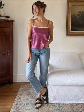Vintage Scott McClintock Pink Jacquard Lace Trim Camisole Tank Size 8